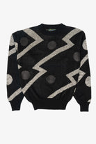 Vintage Black Weeds Geometric Graphic Leather Patches Sweater (1980s)