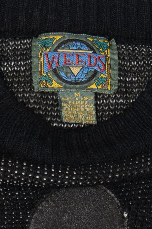 Vintage Black Weeds Geometric Graphic Leather Patches Sweater (1980s)
