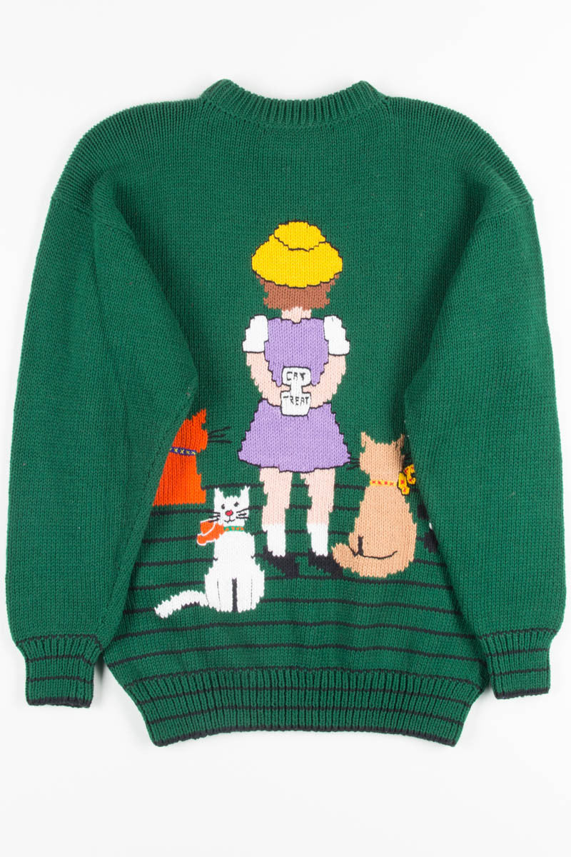 Vintage Green Cat Treats Sweater