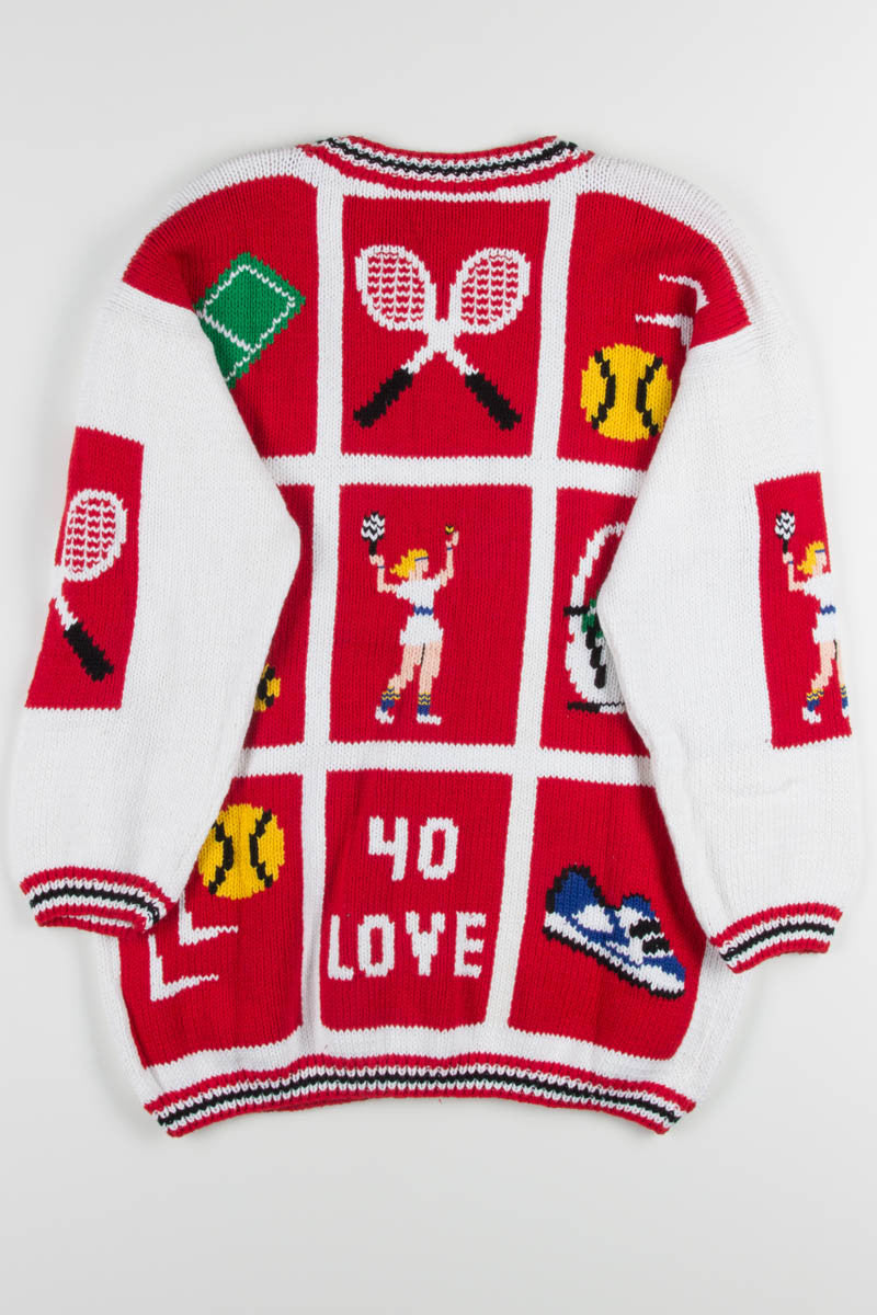 Vintage White Tennis Collage Cardigan 1