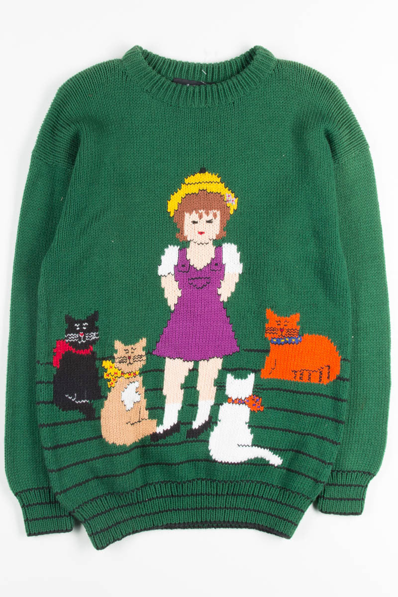 Vintage Green Cat Treats Sweater 1