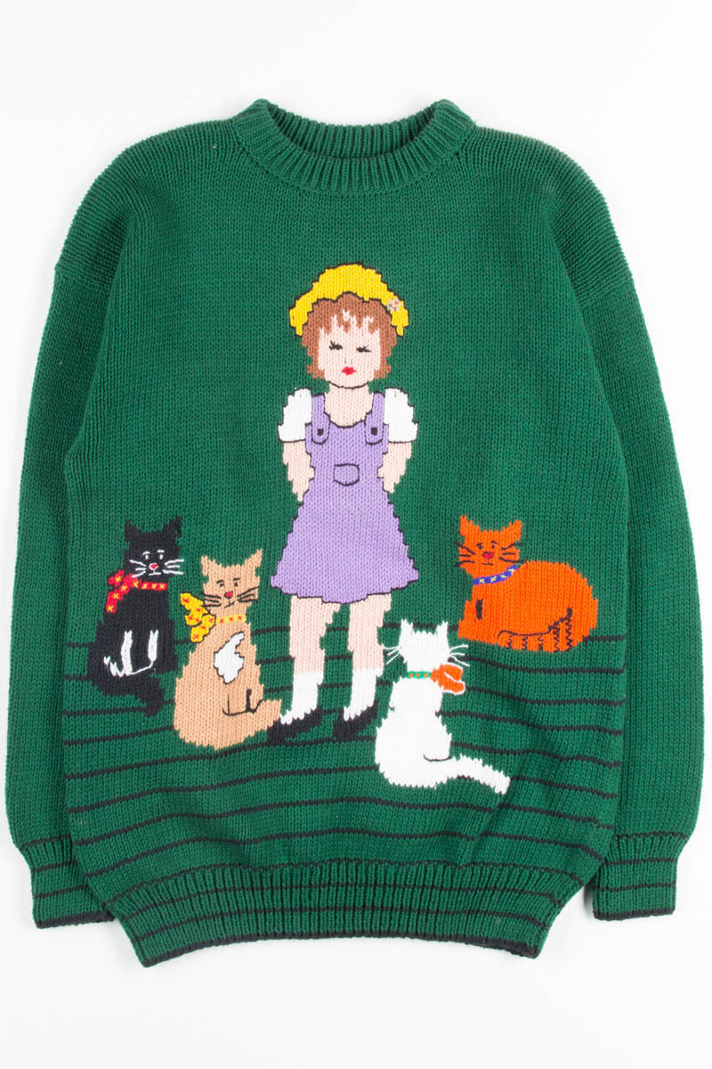 Vintage Green Cat Treats Sweater