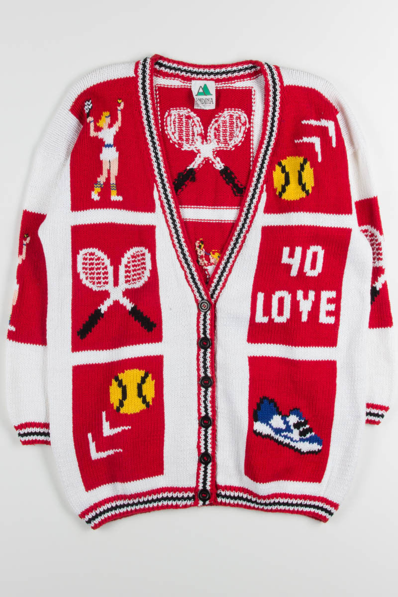 Vintage White Tennis Collage Cardigan 1