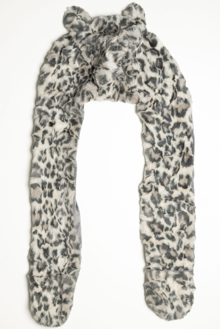 Snow Leopard Faux Fur Sweater Hood