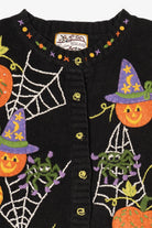 Vintage Embroidered Halloween Pumpkins And Spiders Distressed Sweater (2000s)