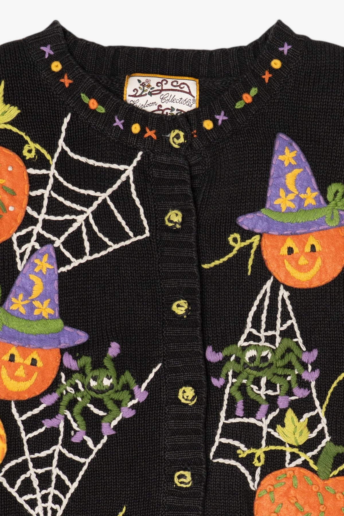 Vintage Embroidered Halloween Pumpkins And Spiders Distressed Sweater (2000s)
