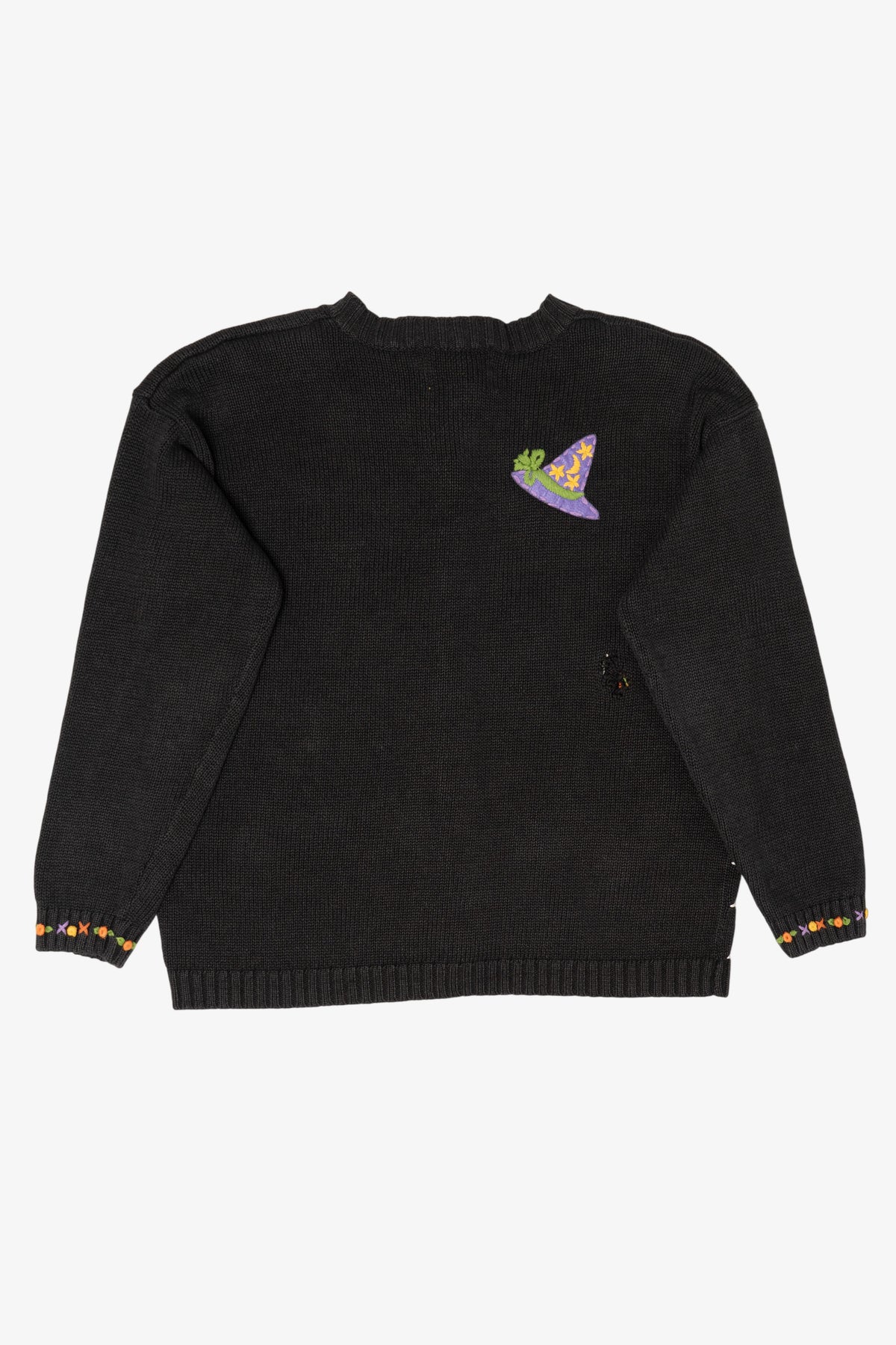 Vintage Embroidered Halloween Pumpkins And Spiders Distressed Sweater (2000s)