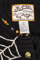 Vintage Embroidered Halloween Pumpkins And Spiders Distressed Sweater (2000s)