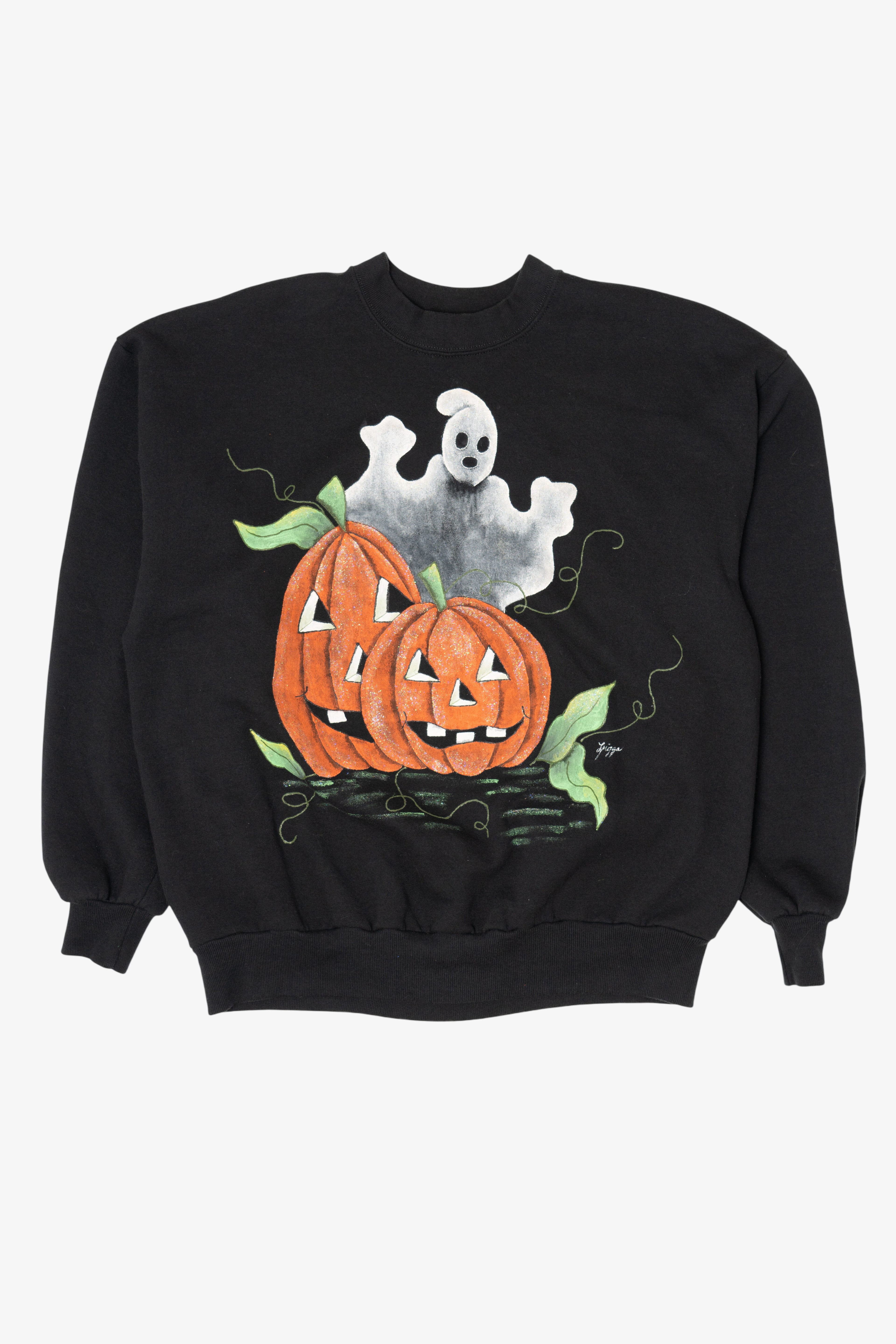 Vintage Halloween Ghost In Jack O Lantern Sweatshirt (1990s)