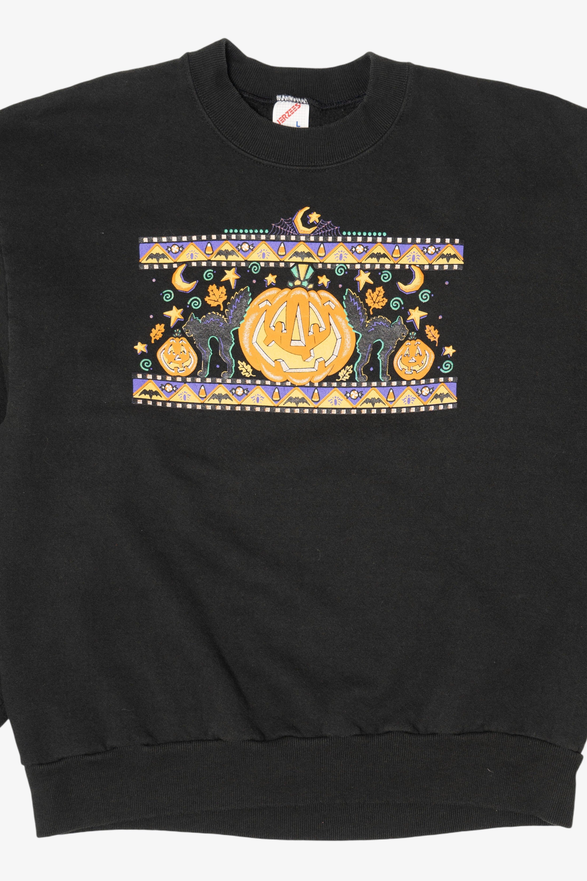 Vintage Halloween Black Cats And Jack O Lantern Sweatshirt (1990s)