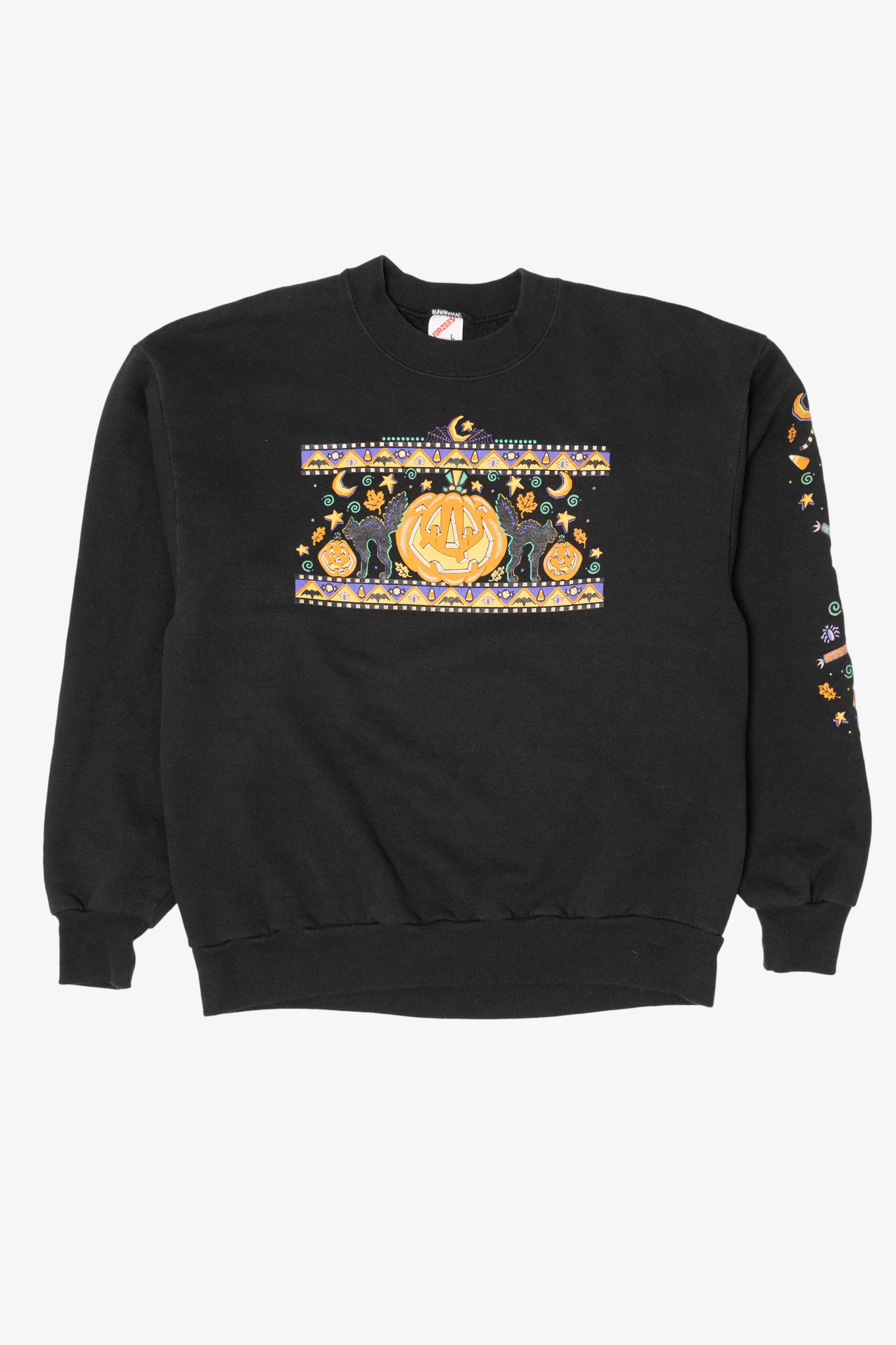 Vintage Halloween Black Cats And Jack O Lantern Sweatshirt (1990s)