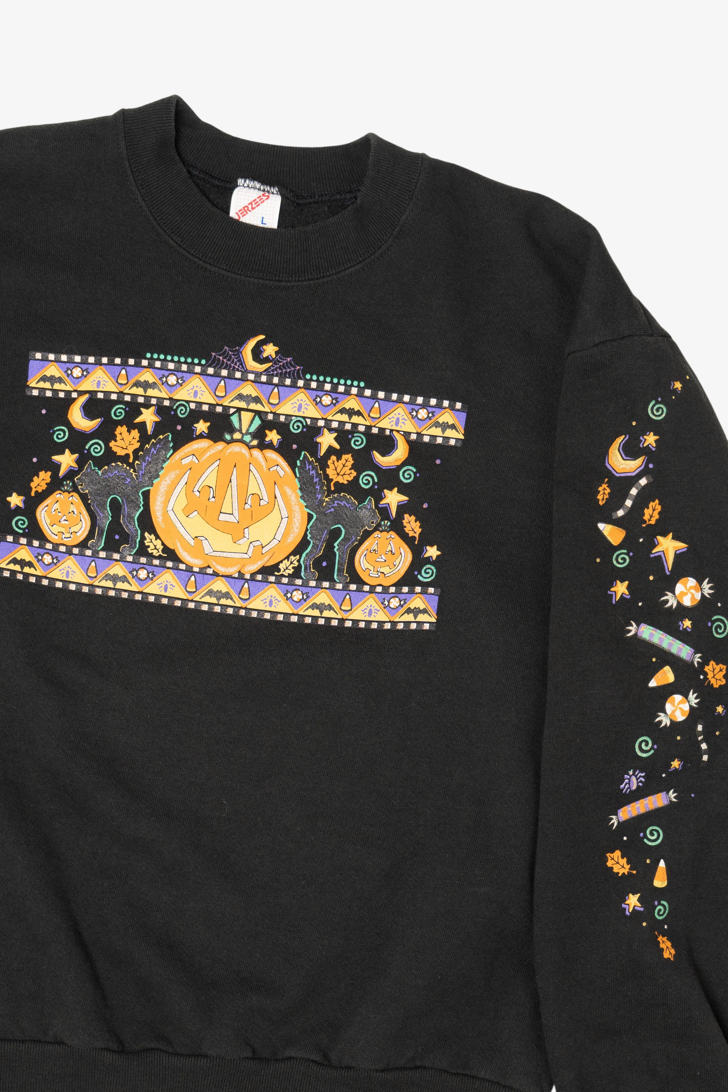 Vintage Halloween Black Cats And Jack O Lantern Sweatshirt (1990s)