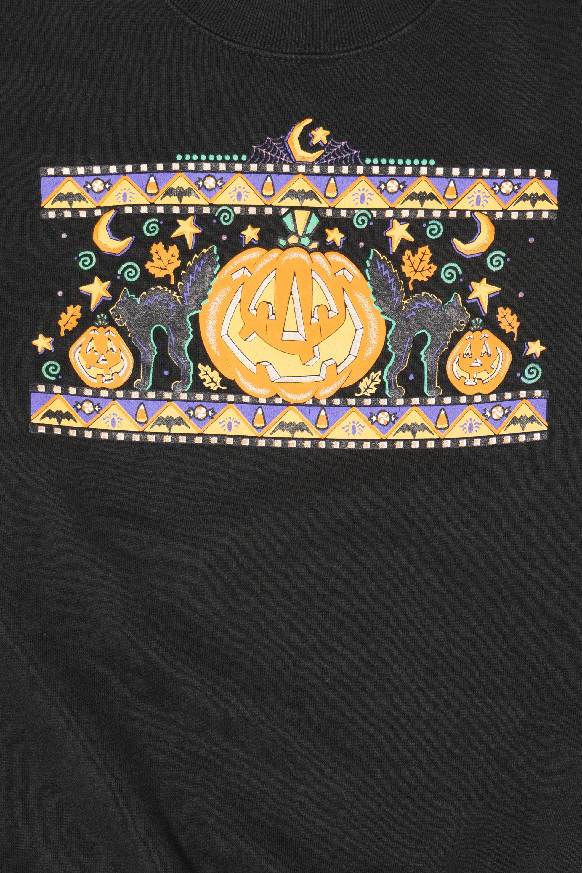 Vintage Halloween Black Cats And Jack O Lantern Sweatshirt (1990s)