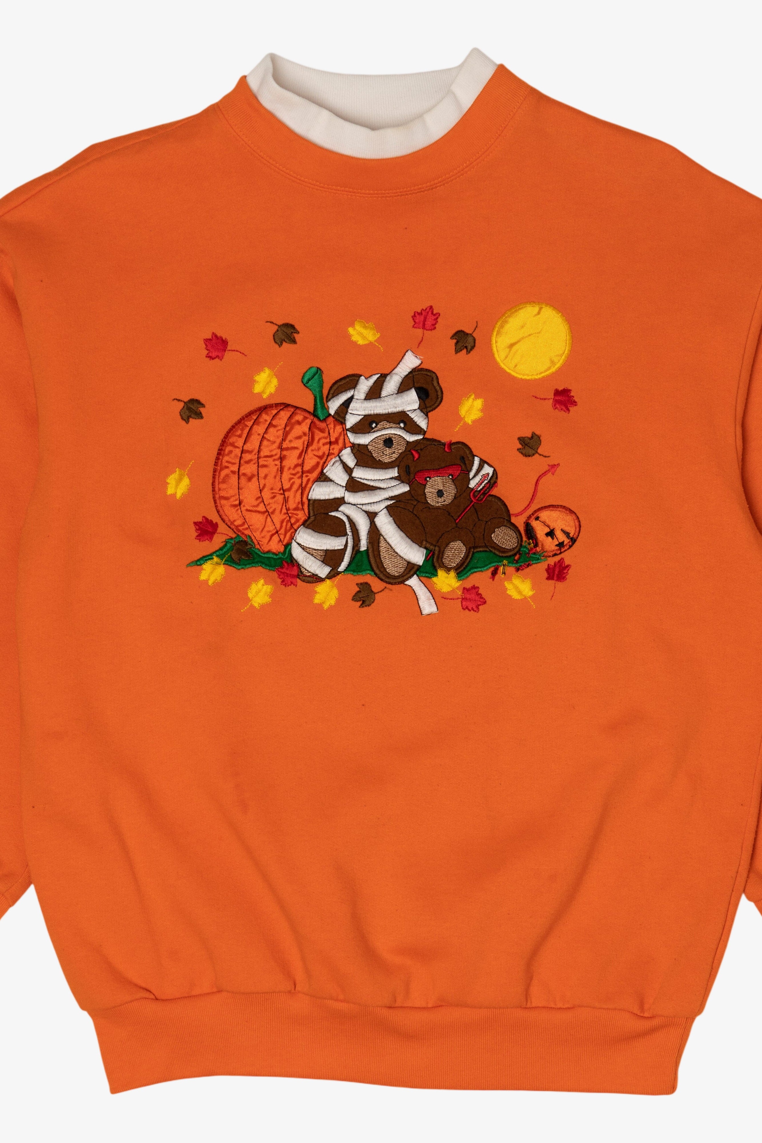Vintage Orange Embroidered Teddy Bears Halloween Sweatshirt (1990s)