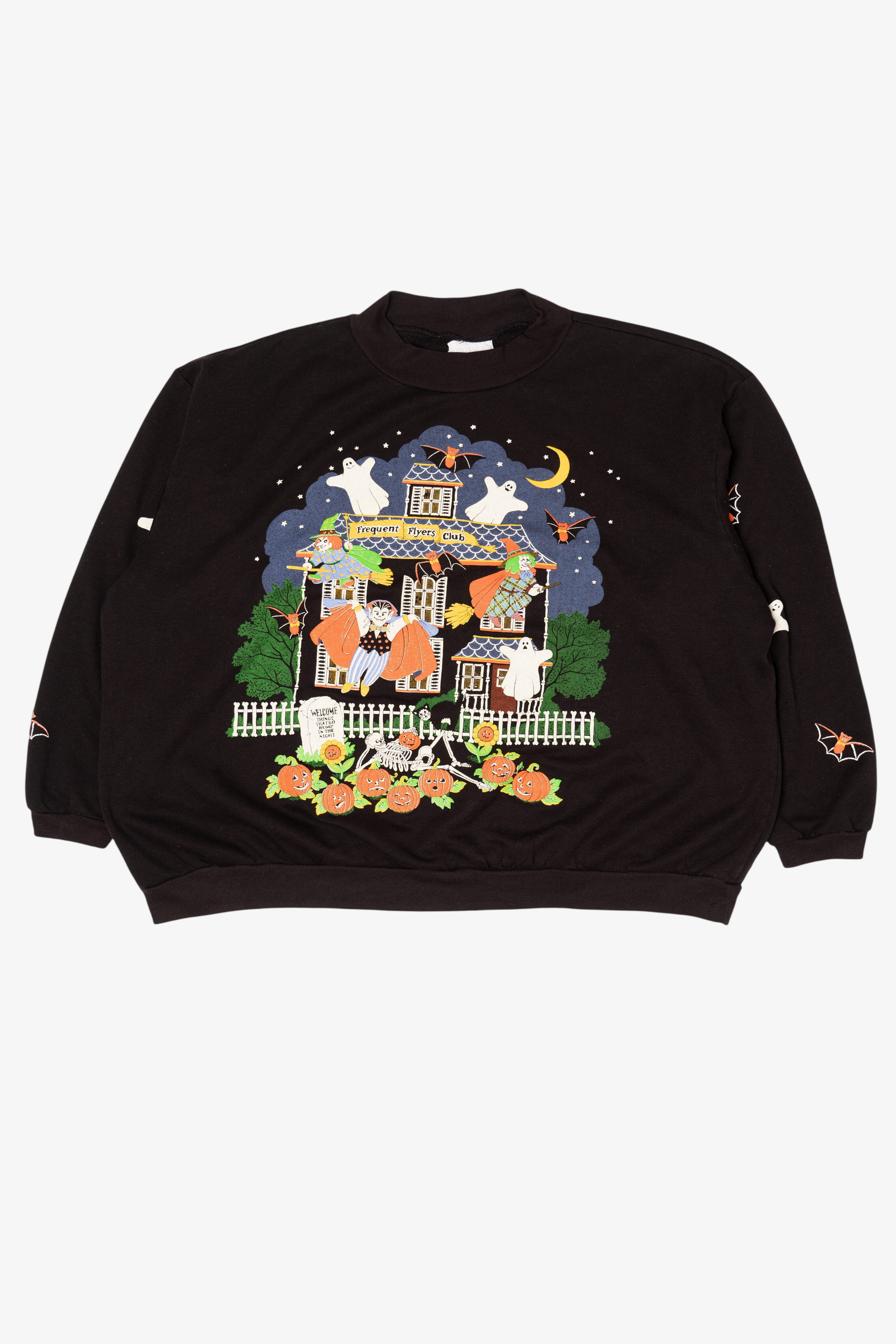 Vintage Embossed Haunted House Dracula Halloween Sweatshirt (1980s)