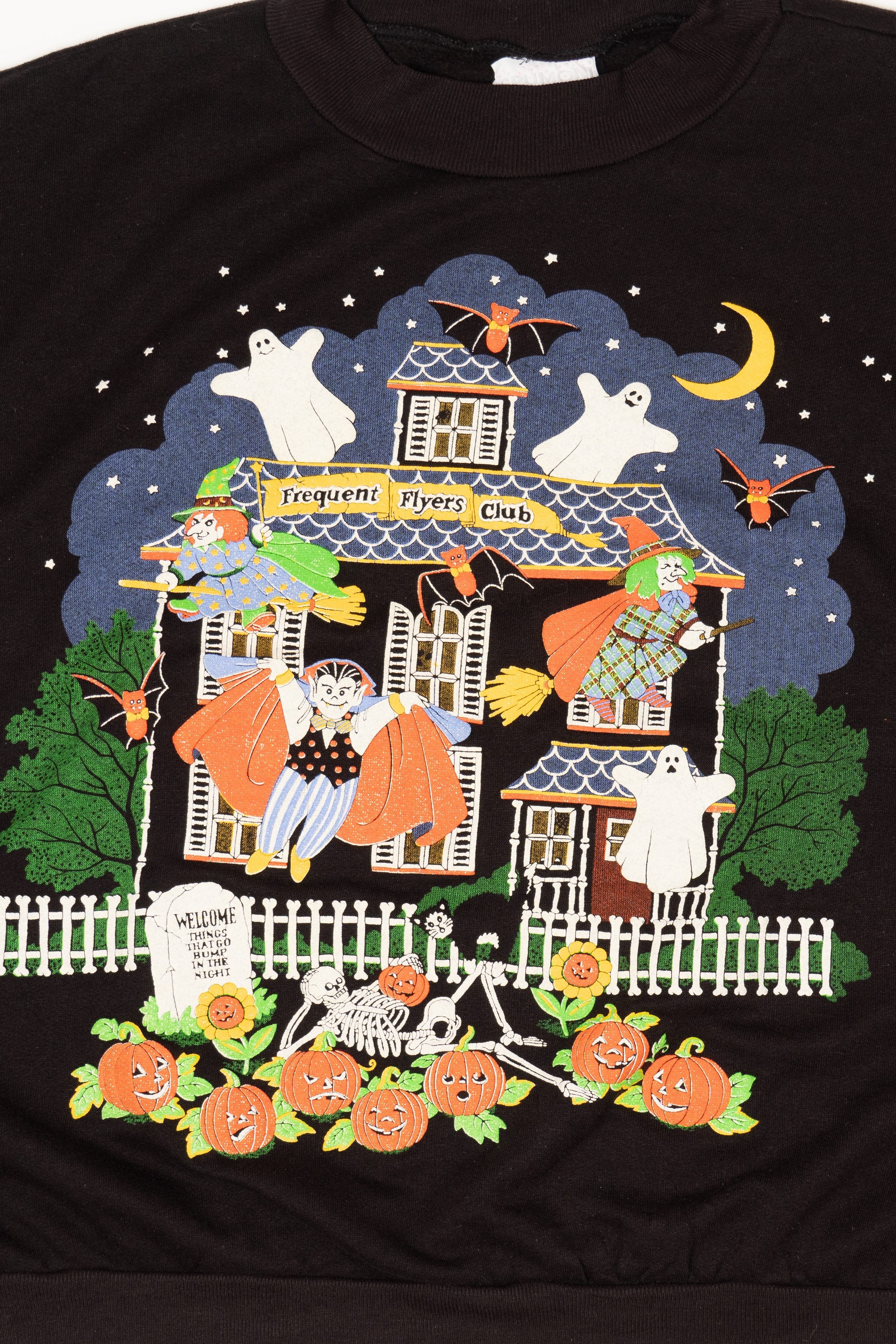 Vintage Embossed Haunted House Dracula Halloween Sweatshirt (1980s)