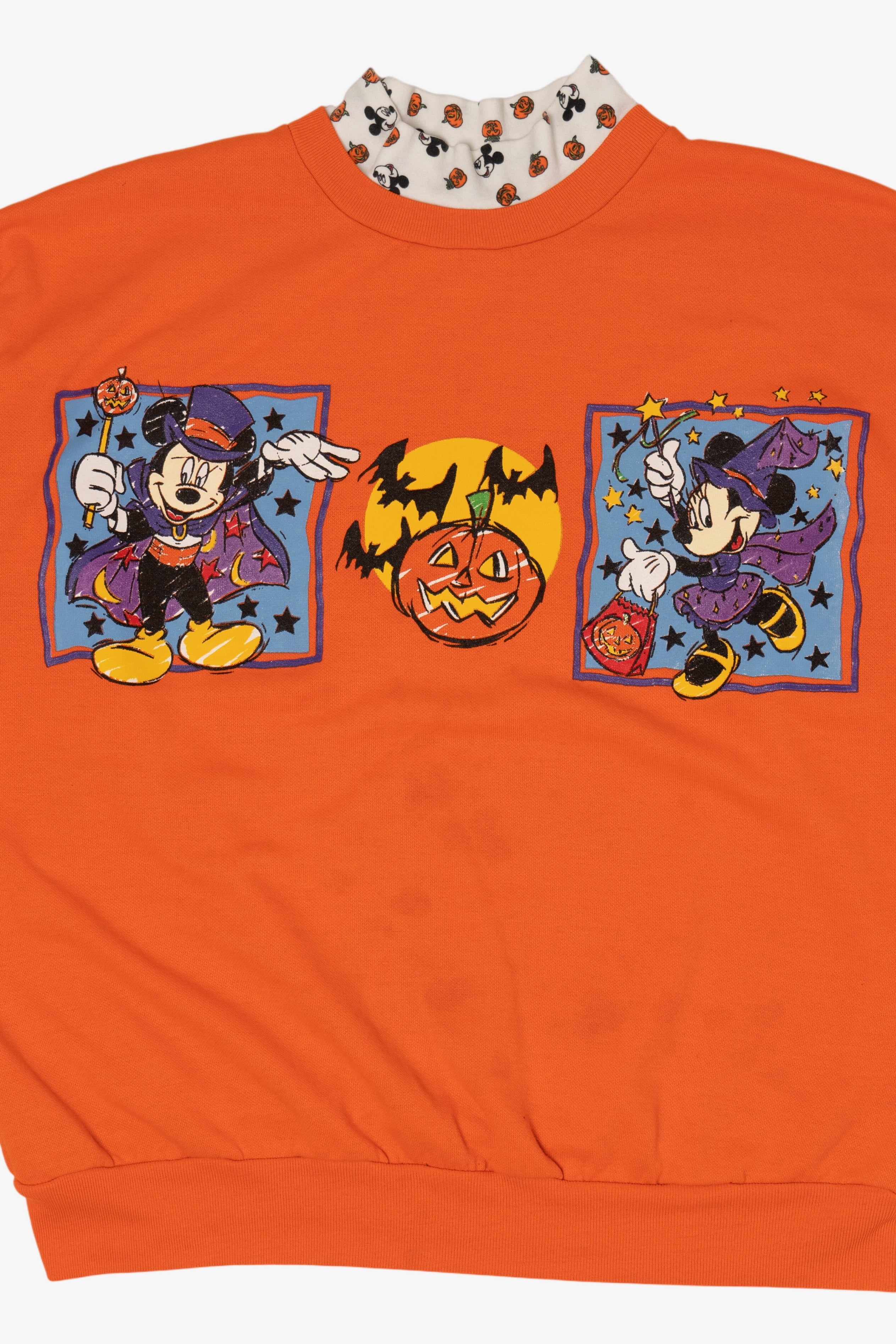 90s USA製 MICKEY UNLIMITED ハロウィンスウェット レトロ Vintage Orange Disney Mickey And Minnie Mouse Pumpkin Halloween