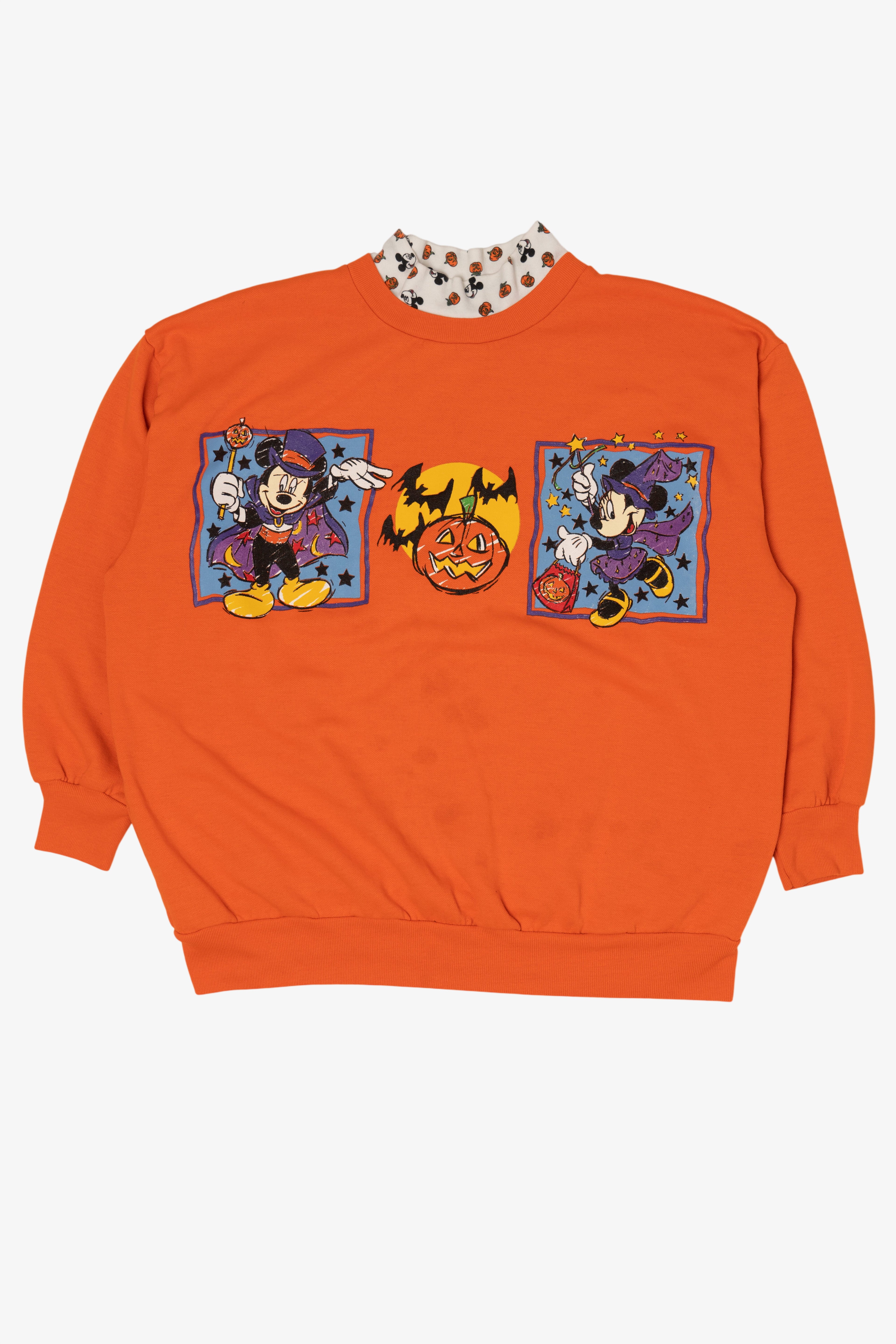Vintage Orange Disney Mickey And Minnie Mouse Pumpkin Halloween Sweatshirt (1990s)