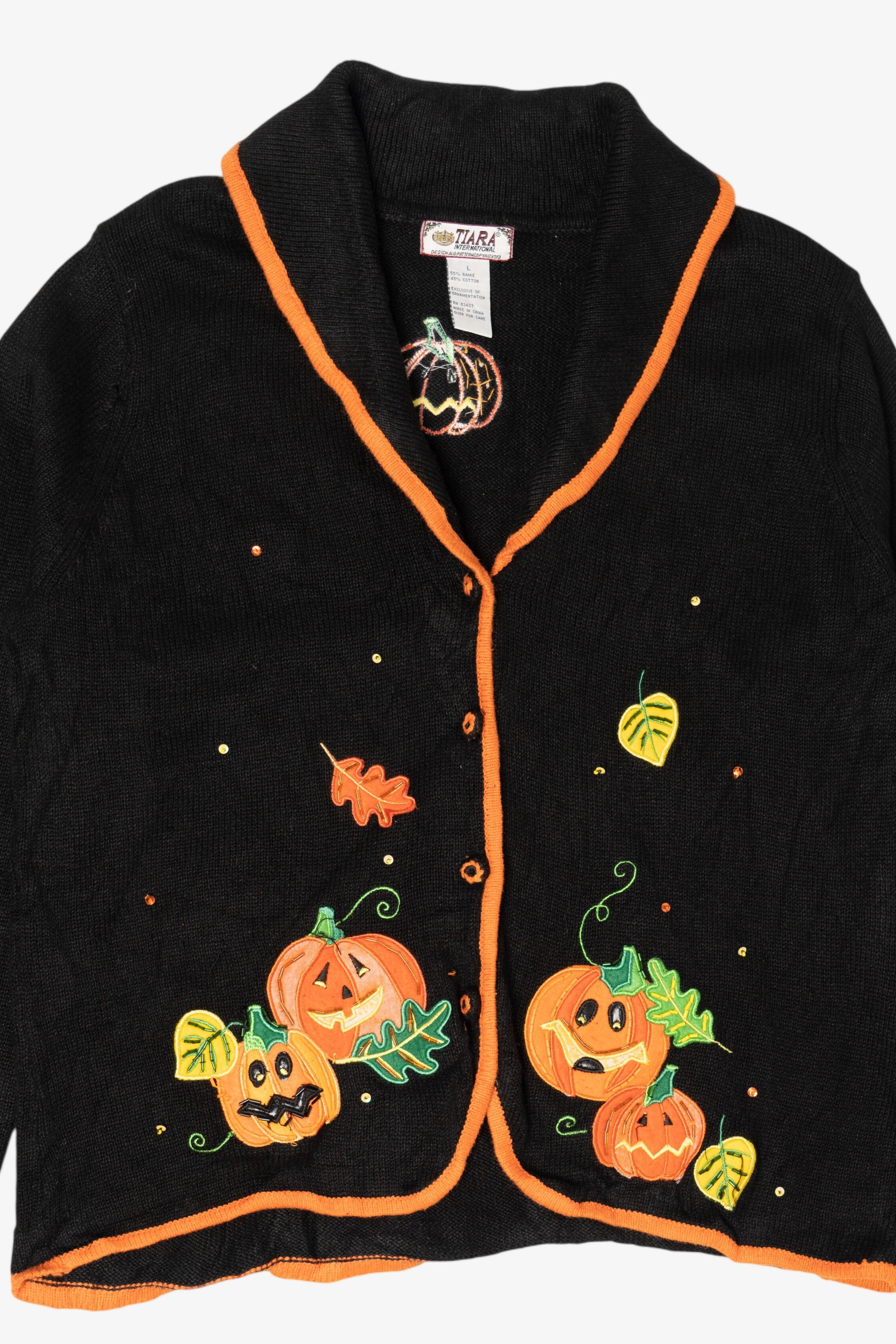 Vintage Black Tiara Pumpkin Patch Halloween Cardigan (1990s)