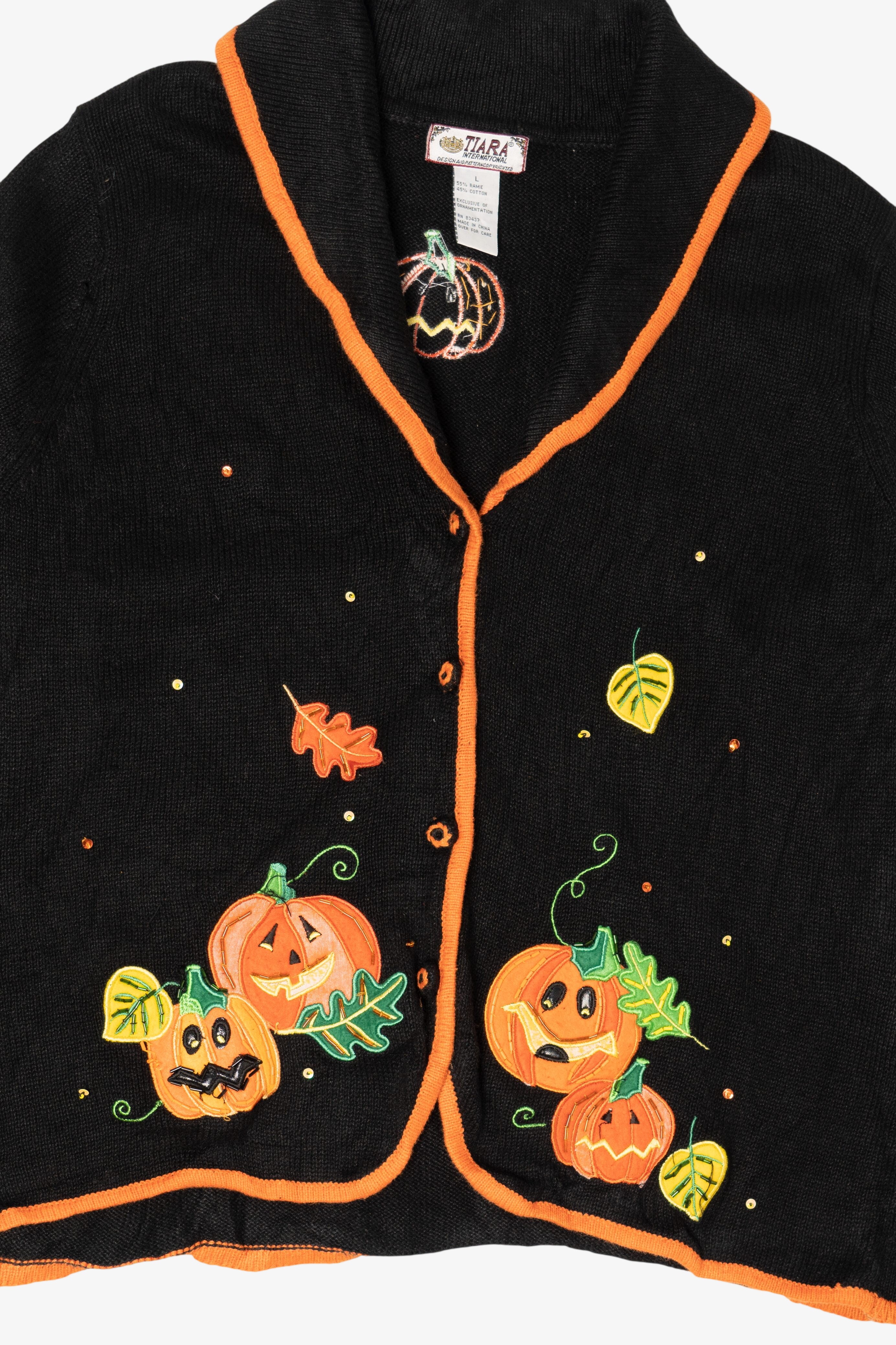 Vintage Black Tiara Pumpkin Patch Halloween Cardigan (1990s)