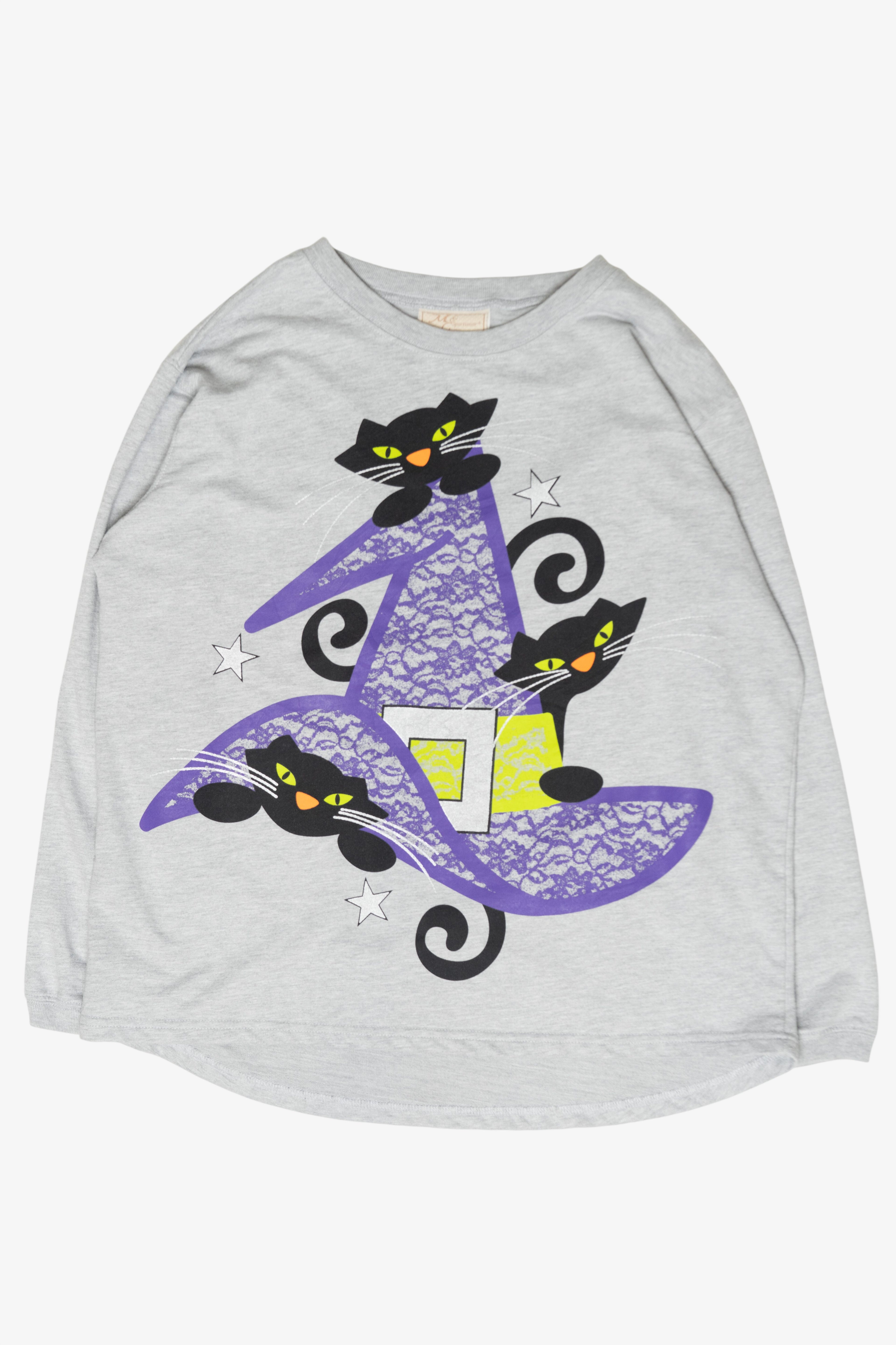 Witch Hat Black Cats Vintage Halloween Sweatshirt (2000s)