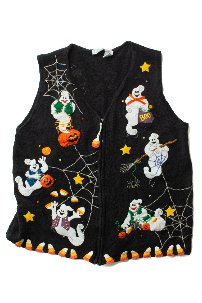 Vintage Ghosts & Candy Corn Halloween Vest (1990s)