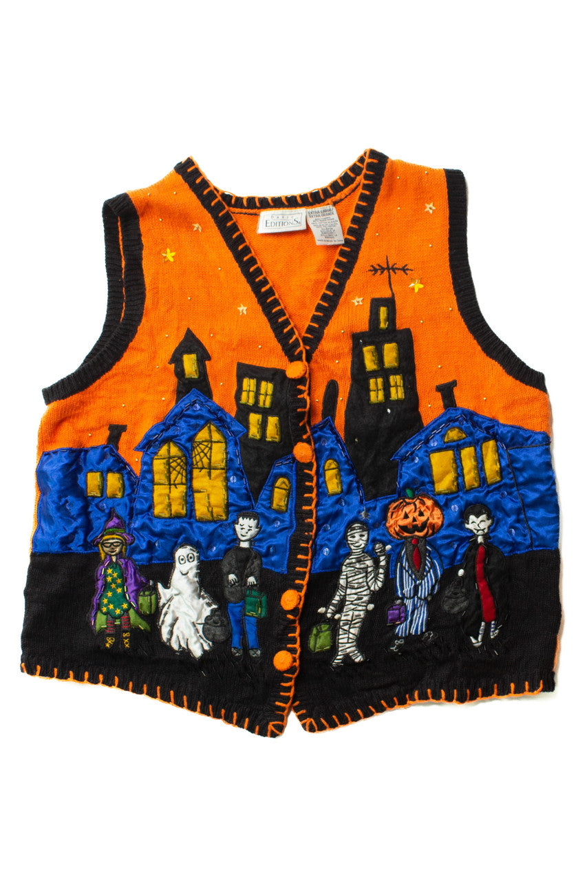Vintage Orange Trick Or Treat City Halloween Vest (1990s)