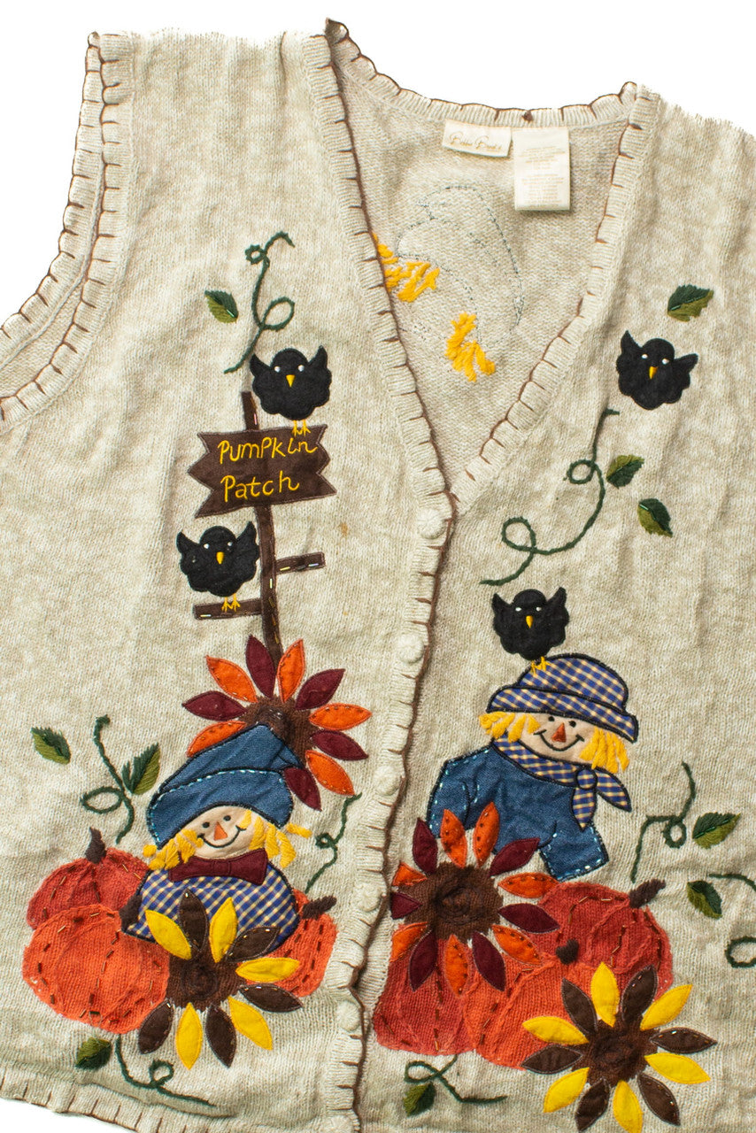 Vintage Beige Pumpkin Patch Halloween Vest (1990s)