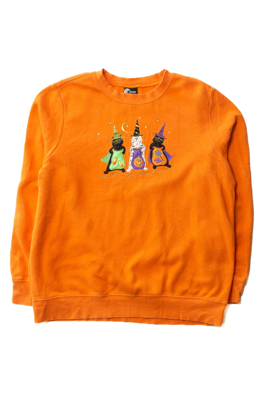 Vintage Embroidered Cats Halloween Sweatshirt (1990s)