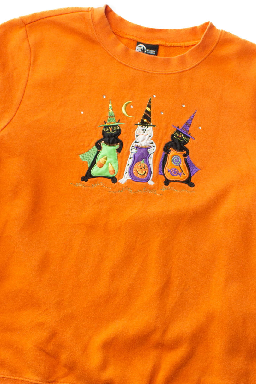 Vintage Embroidered Cats Halloween Sweatshirt (1990s)