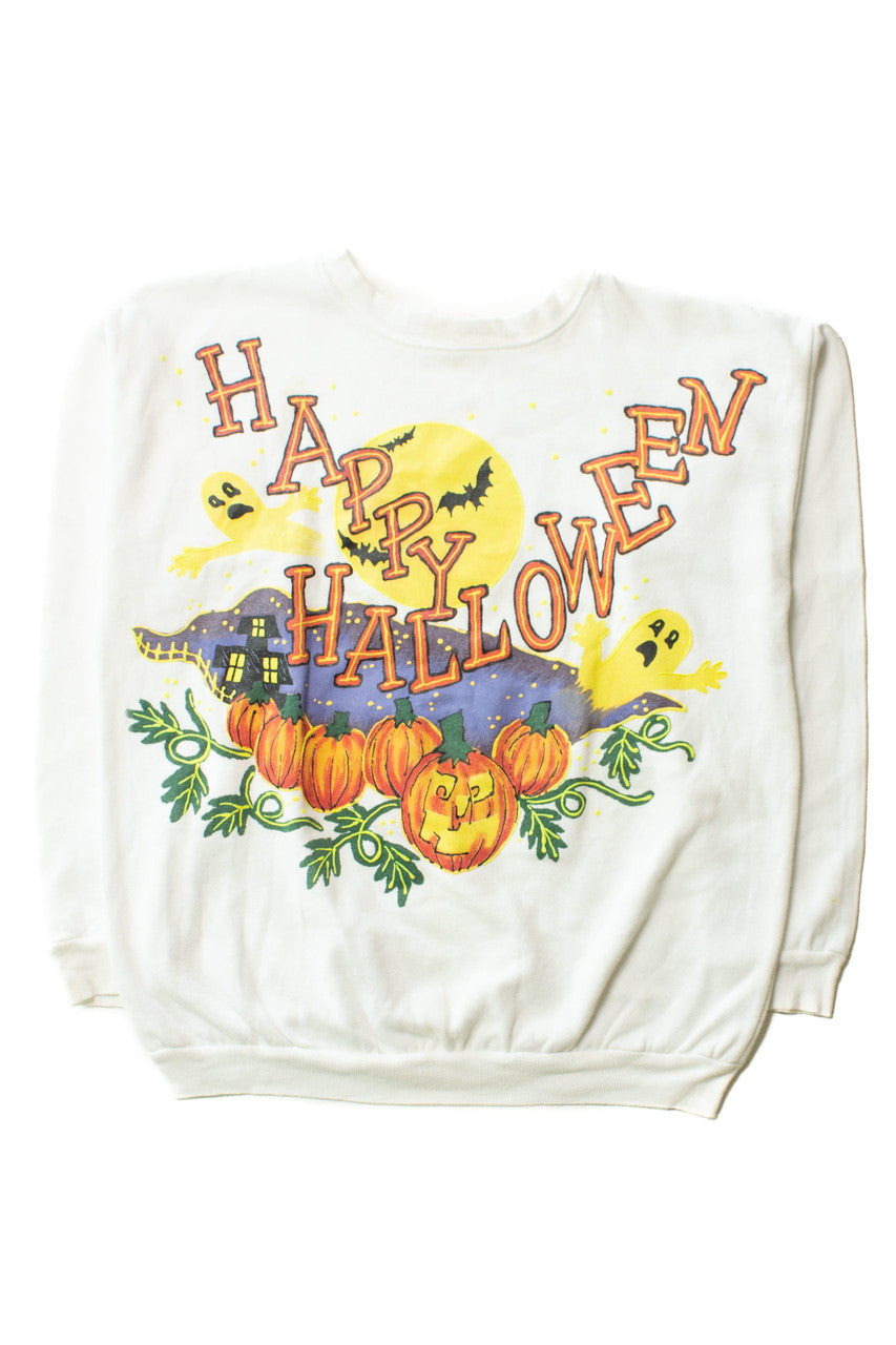 Vintage Hand Painted Happy Halloween Sweatshirt (1990s)