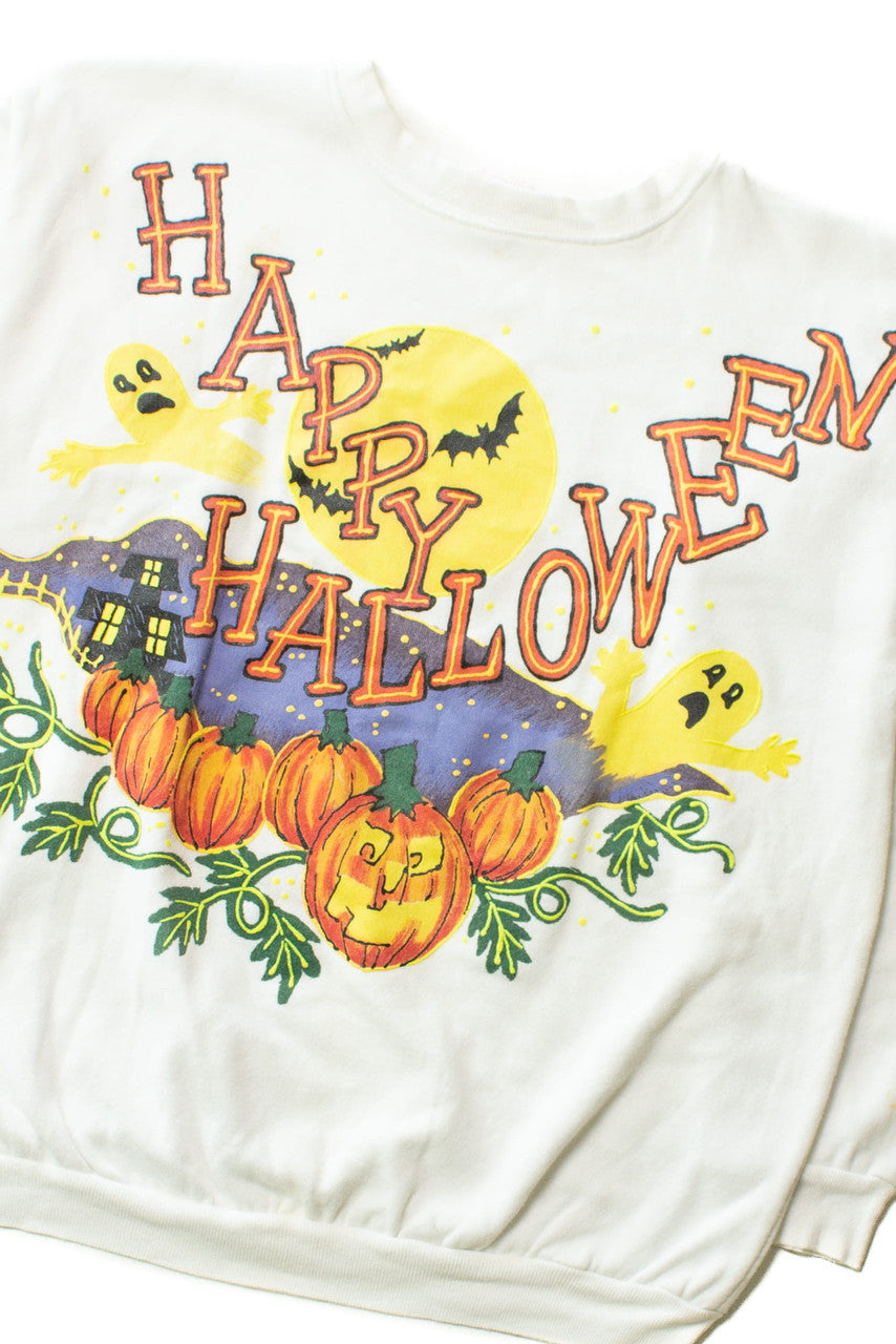 Vintage Hand Painted Happy Halloween Sweatshirt (1990s)