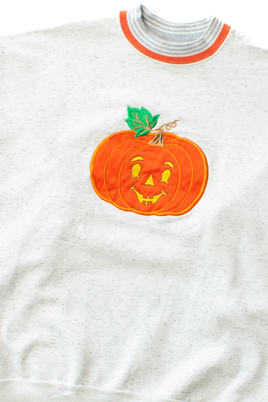 Vintage Embroidered Jack-o'-Lantern Halloween Sweatshirt (1990s)