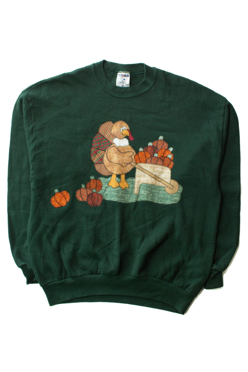 Vintage Embroidered Turkey Pumpkins Fall Sweatshirt (1990s)