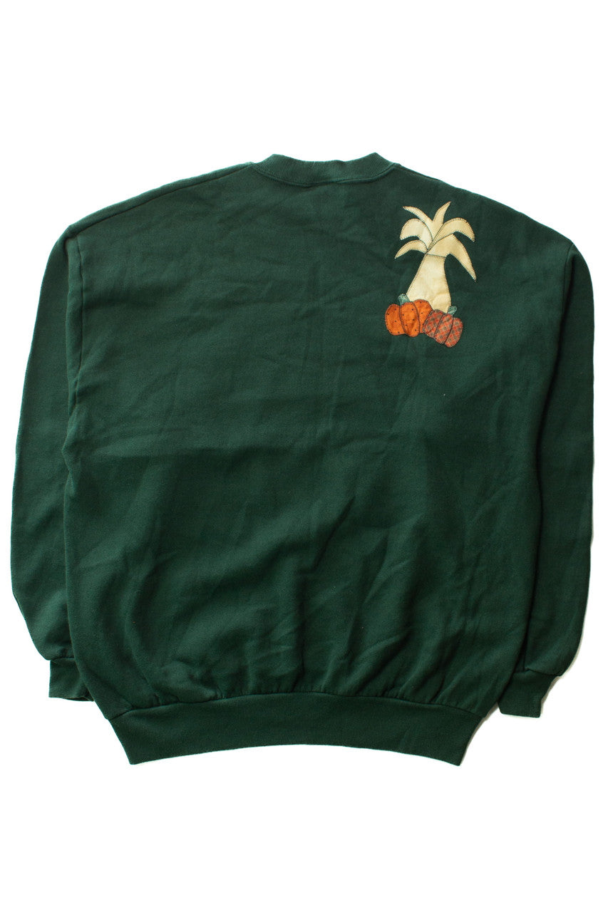 Vintage Embroidered Turkey Pumpkins Fall Sweatshirt (1990s)