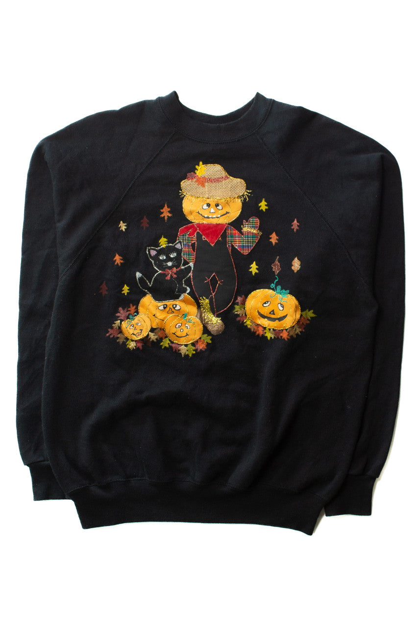 Vintage Handmade Scarecrow Halloween Sweatshirt (1990s)