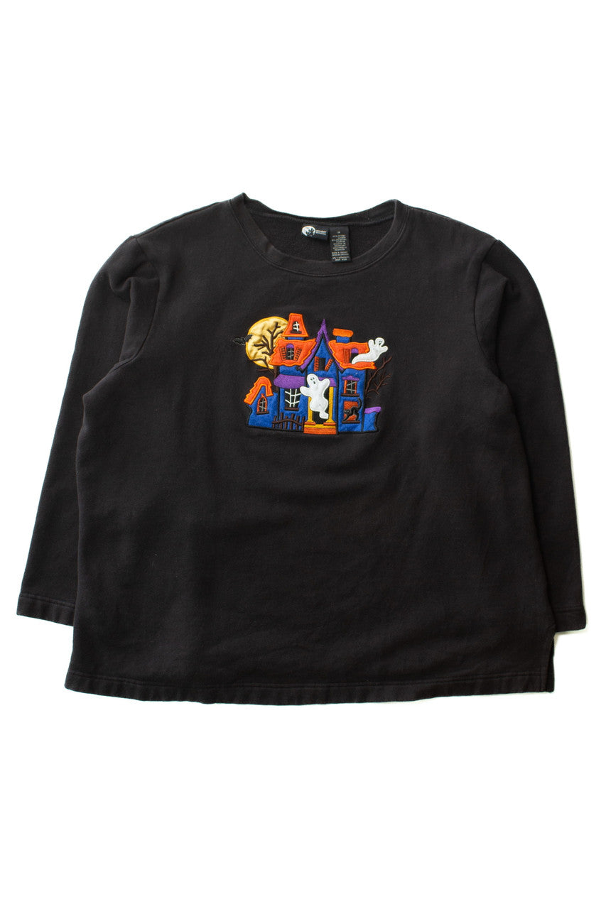 Vintage Embroidered Haunted House Halloween Sweatshirt (1990s) 570