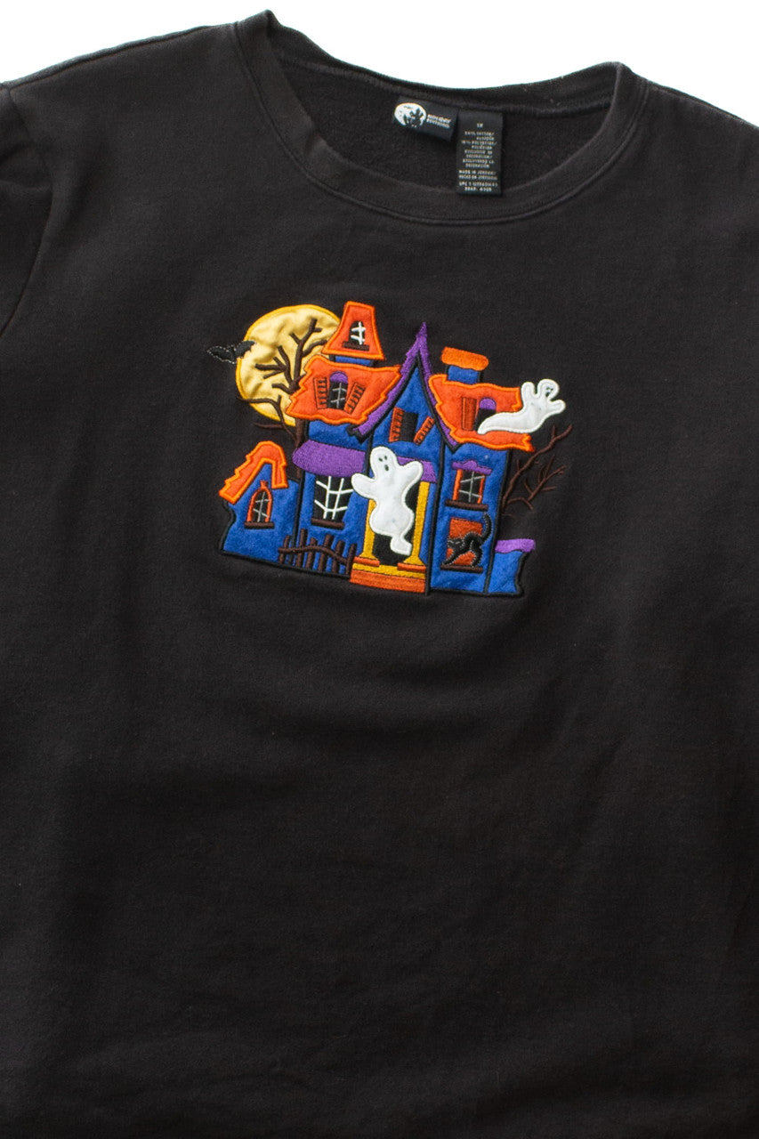 Vintage Embroidered Haunted House Halloween Sweatshirt (1990s) 570