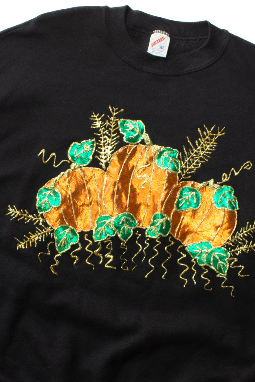Vintage Foil Pumpkins Halloween Sweatshirt (1990s)