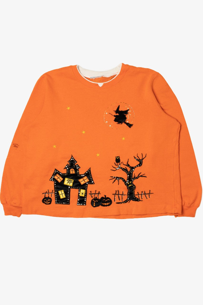 Sequin Beaded Haunted House Halloween Sweatshirt