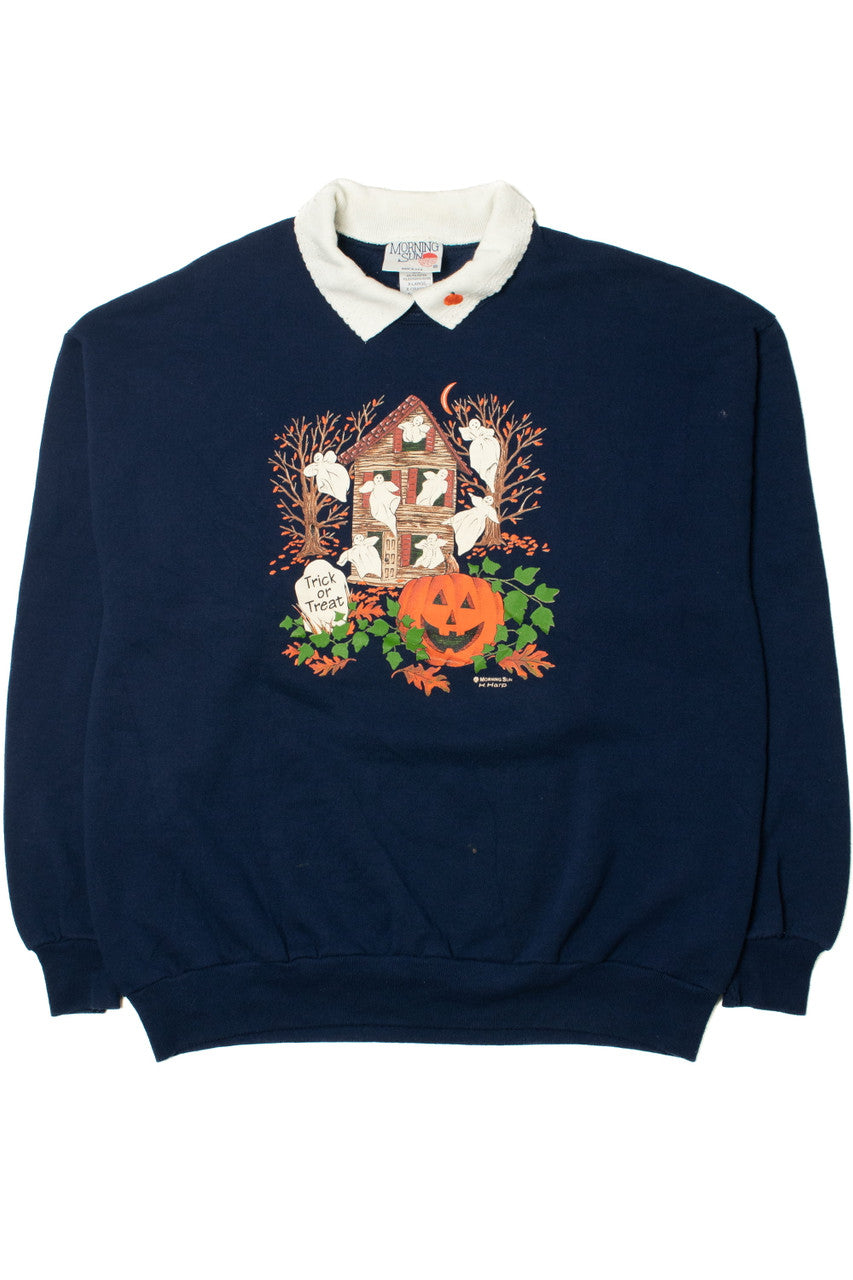Vintage "Trick Or Treat" Haunted House Halloween Sweater