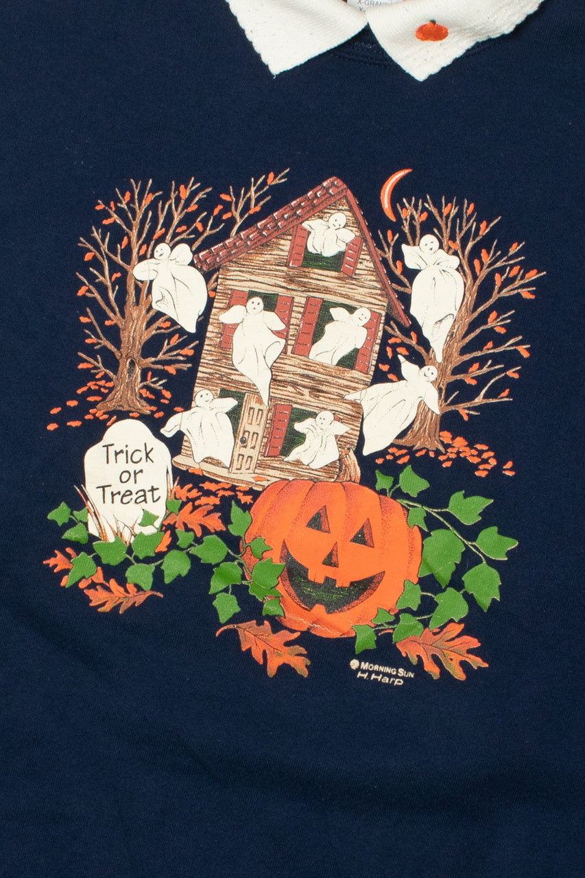 Vintage "Trick Or Treat" Haunted House Halloween Sweater