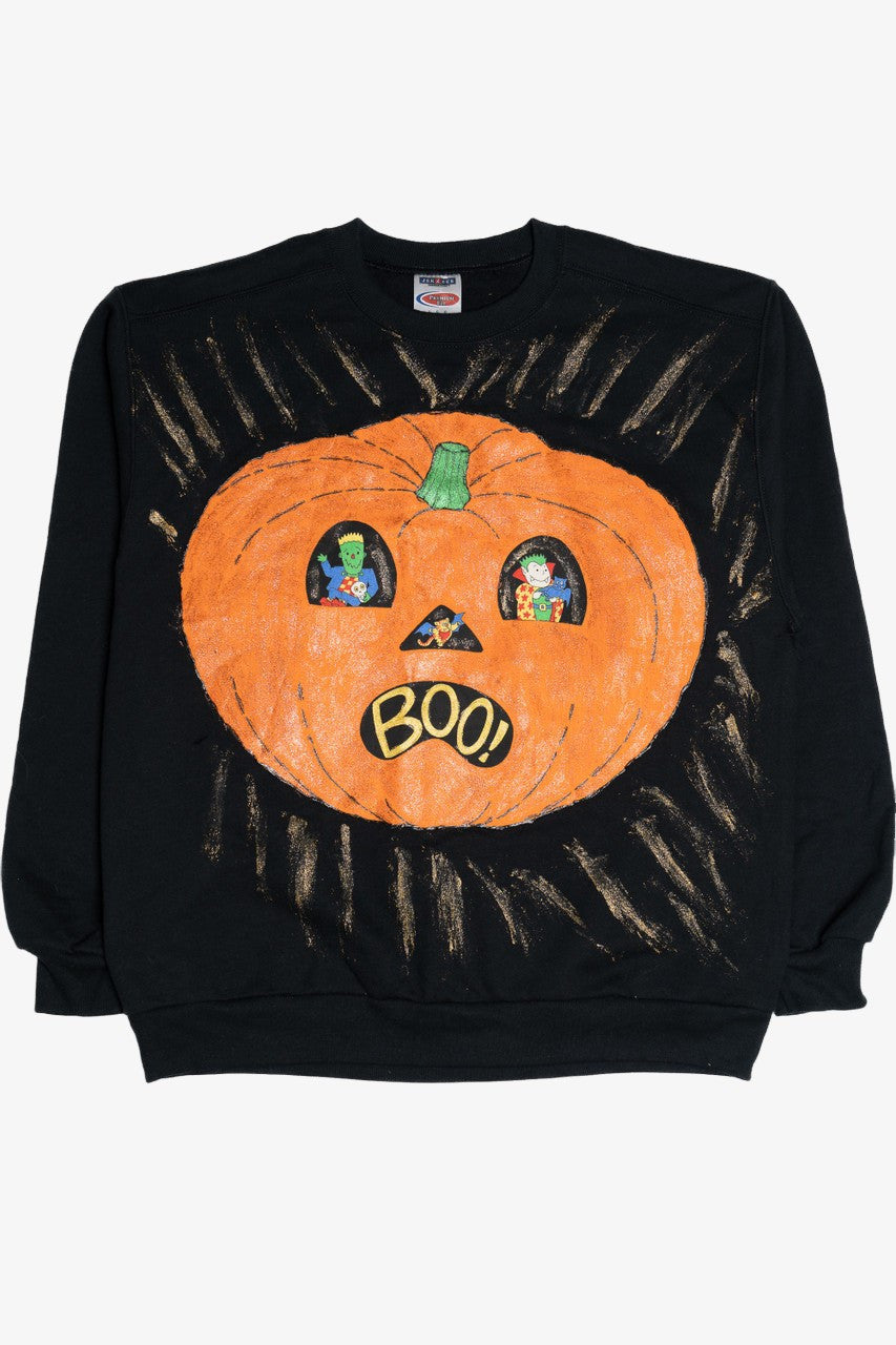 Vintage "Boo!" Hand Painted Pumpkin With Applique Halloween Sweater