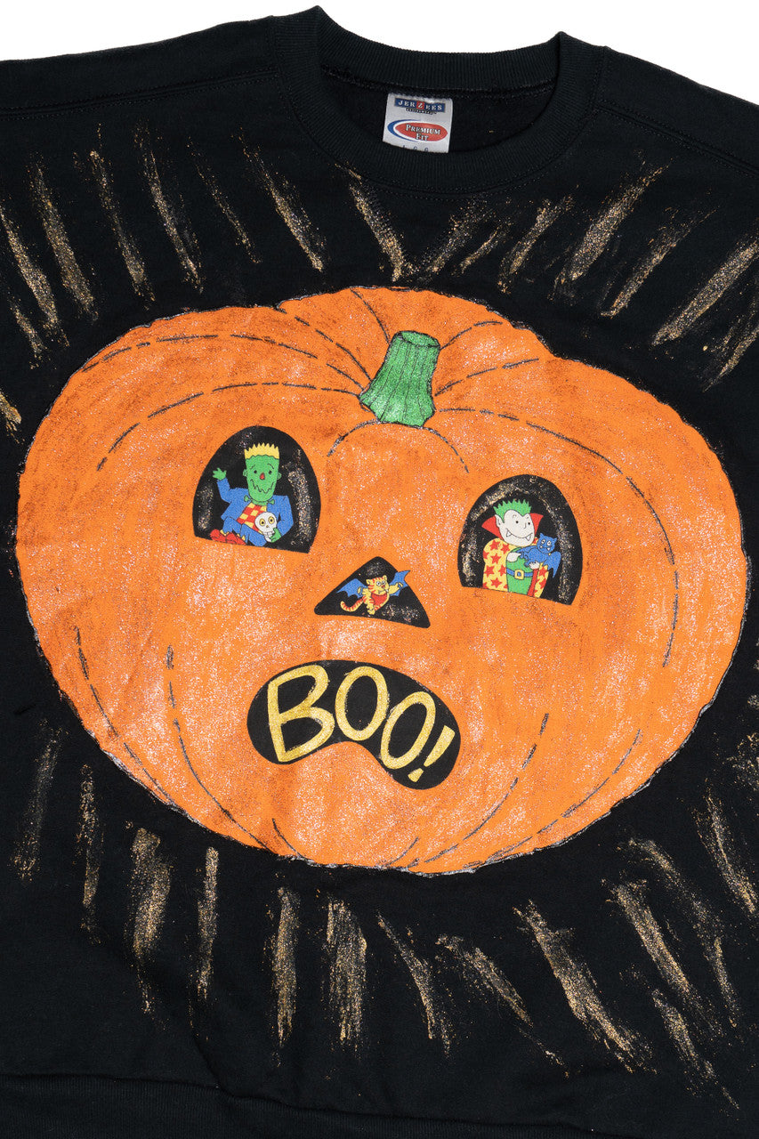 Vintage "Boo!" Hand Painted Pumpkin With Applique Halloween Sweater