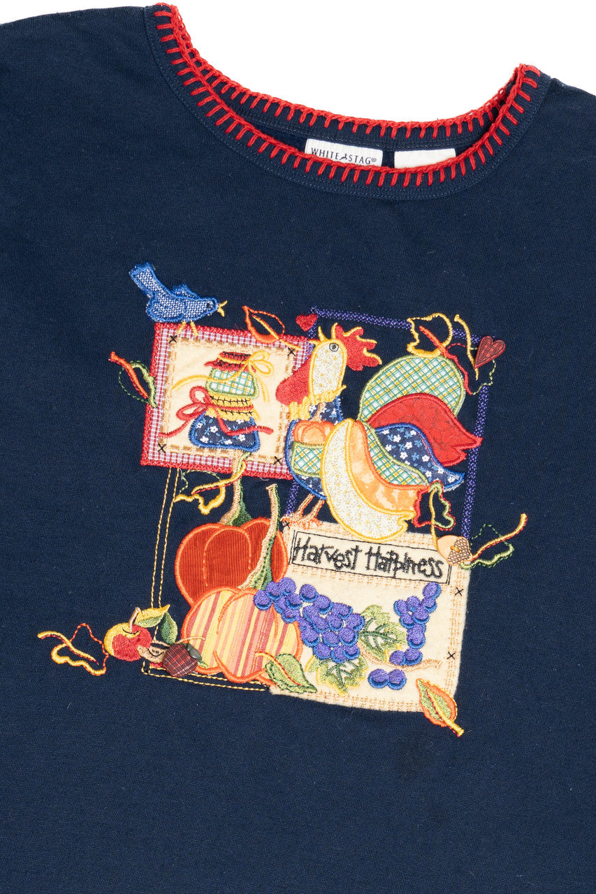 Vintage "Harvest Happiness" Cottagecore Applique Halloween Sweater