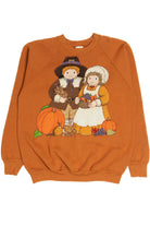 Vintage Pilgrim Harvest Embroidered Applique Halloween Sweater