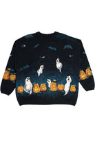 Vintage Ghosts Bats And Pumpkins All Over Print Halloween Sweater