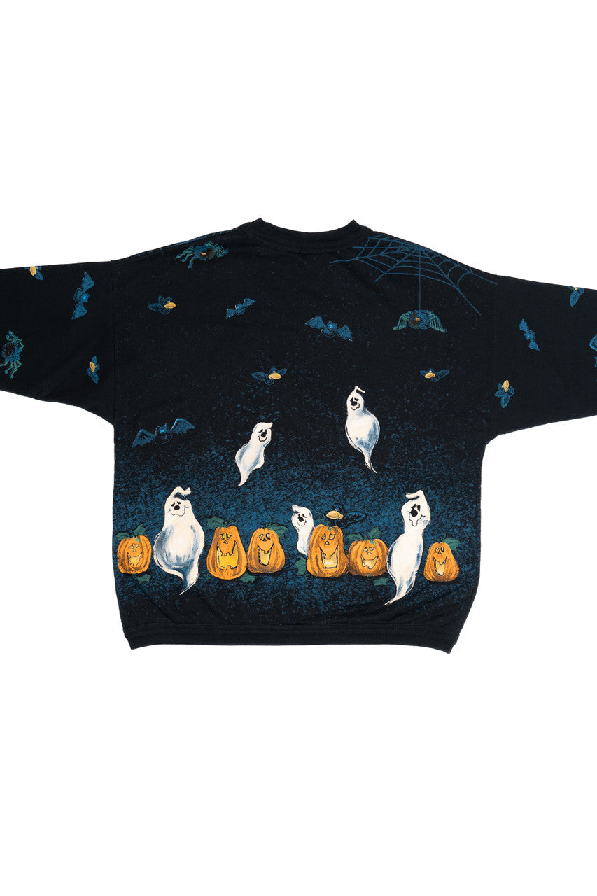 Vintage Ghosts Bats And Pumpkins All Over Print Halloween Sweater