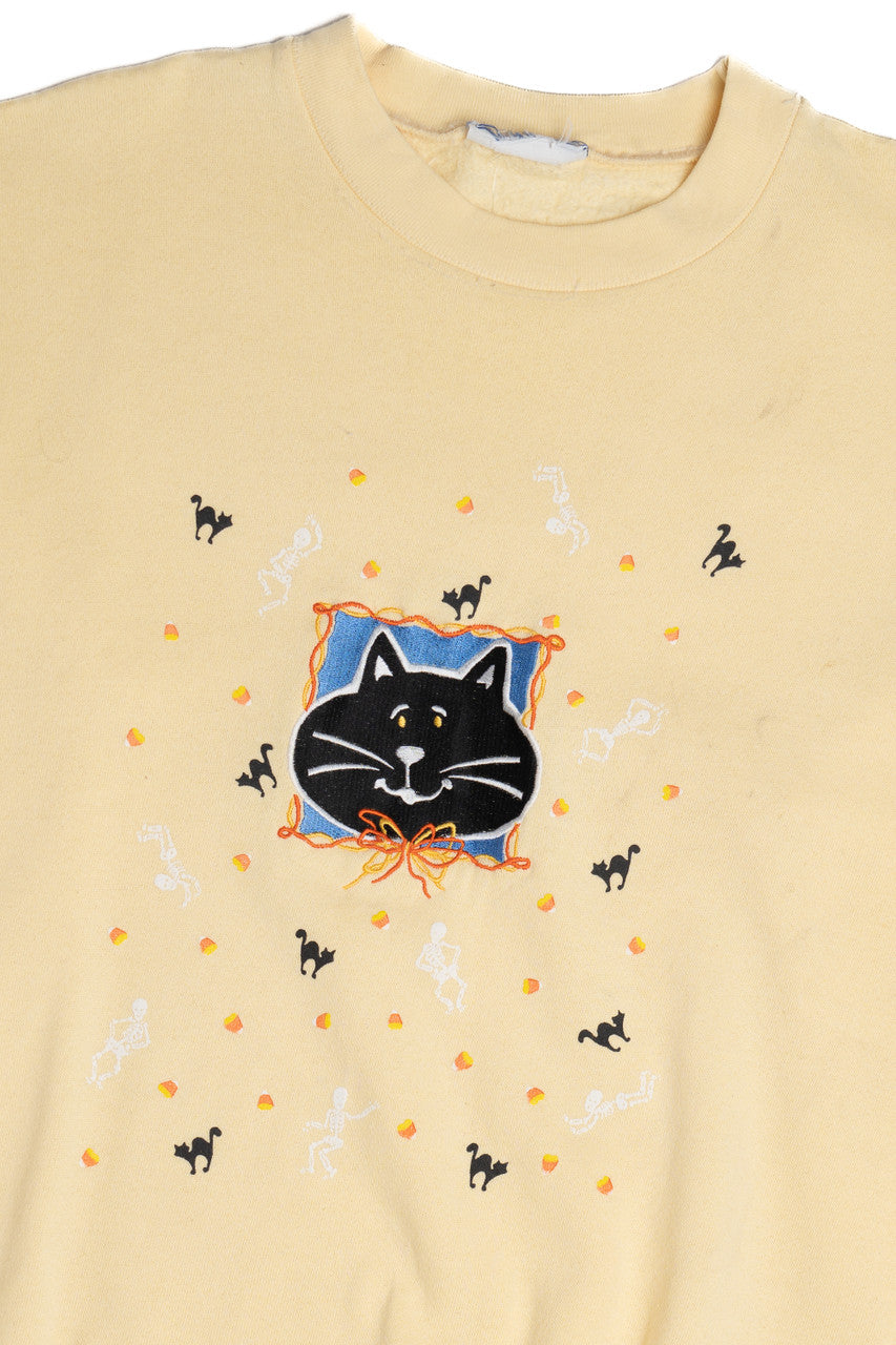 Vintage Embroidered Cat Halloween Sweater