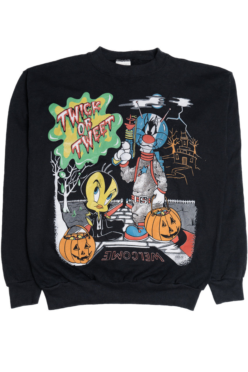 Vintage "Twick Or Tweet" Looney Tunes Tweety Bird Sylvester Halloween Sweater